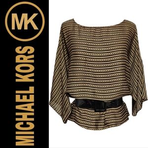 Michael Kors Black Chains Links Print Boat Neck Short Sleeve Large